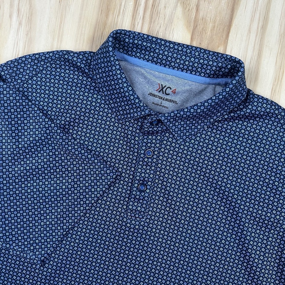Johnston & Murphy XC4 Birdseye Polo Shirt Men's Blue Size Large Short Sleeve